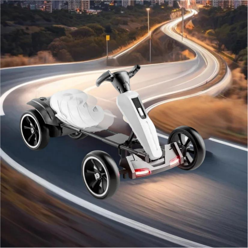 12V Electric Pedal Go-Kart for Kids with Adjustable High-Back Seat, Ride-On Truck with Music/Flashing Lights, 38'' L x 22.5'' W x 19.5'' H, White