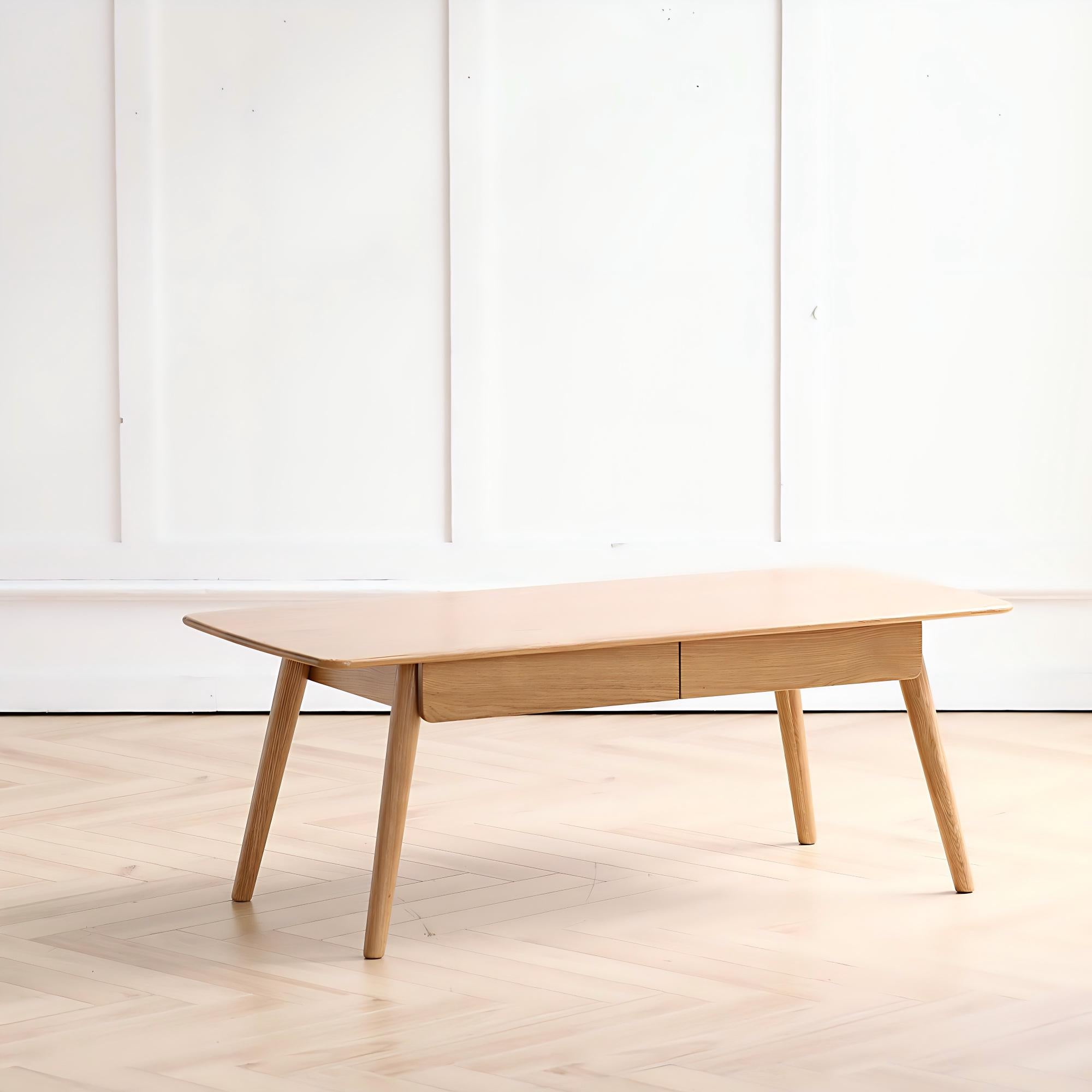 Modern Coffee Table with Mortise-and-Tenon Construction, Sturdy Center Table with Handy Lower Shelf, 39.5″ L x 19.5″ W x 17.5″ H, Oak