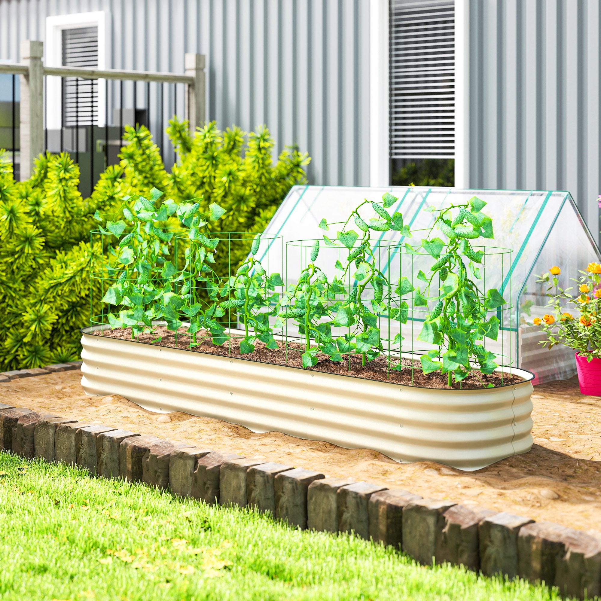 7.9' x 2' x 1' Galvanized Raised Garden Bed Kit, Metal Planter Box with Safety Edging, Cream