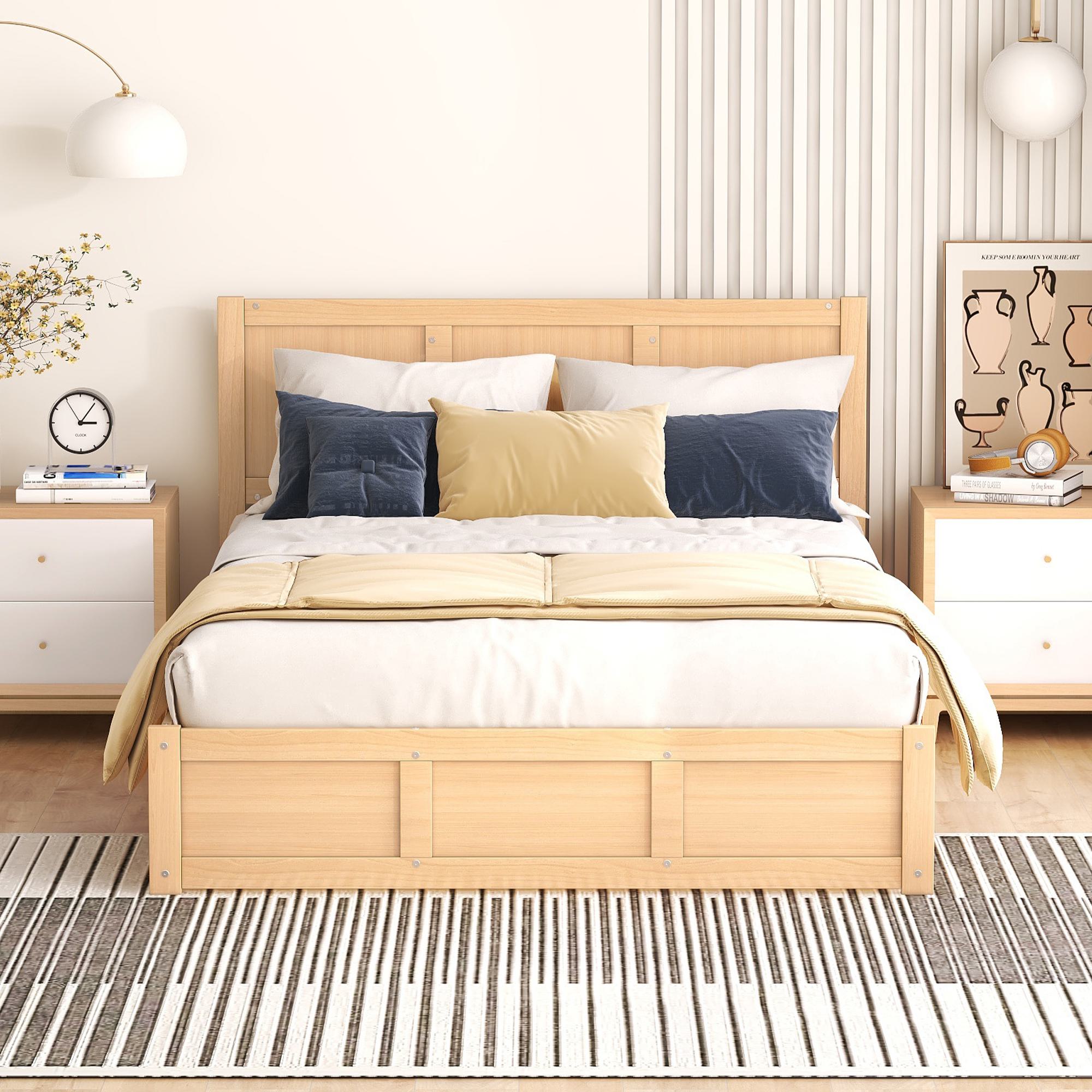 Full Size Wood Platform Bed with Underneath Storage, 2 Drawers, and Sturdy Wood Frame, 78" L x 57.5" W x 37.5" H, Natural