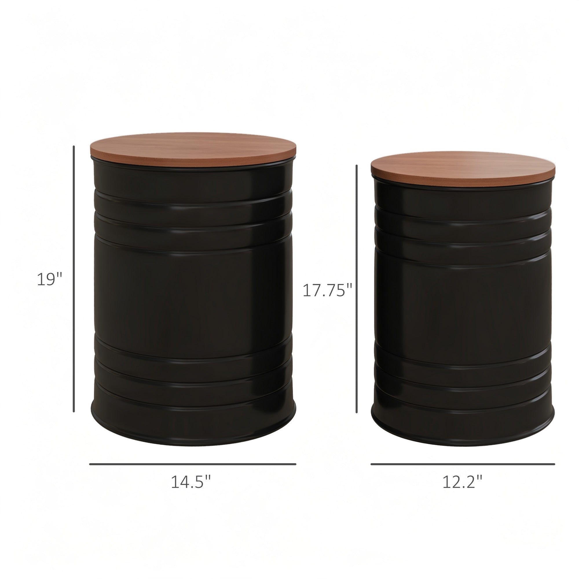 Round Storage Ottoman Set of 2, Nesting Ottomans with Wooden Lid, Metal Frame and Hidden Storage Space for Bedroom
