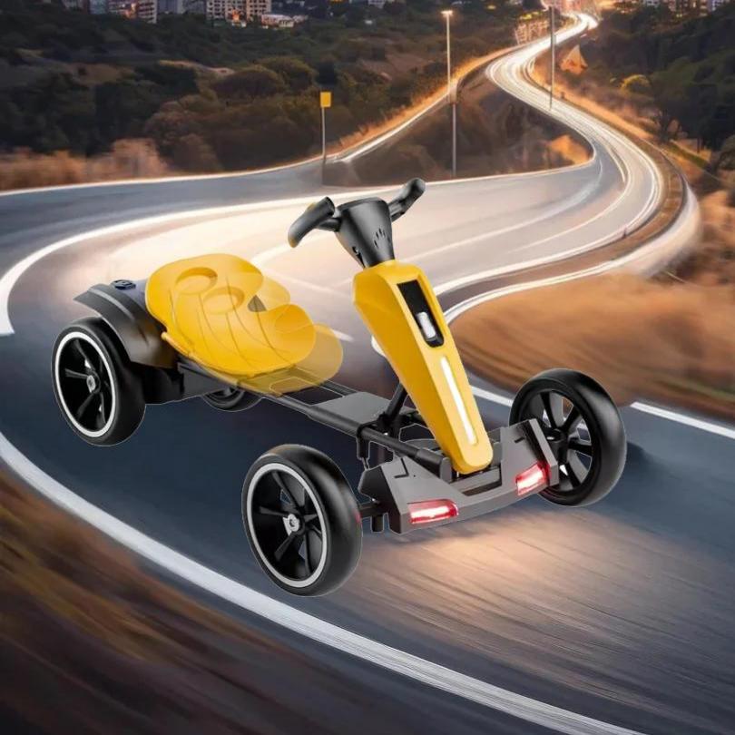 12V Electric Pedal Go-Kart for Kids with Adjustable High-Back Seat, Ride-On Truck with Music/Flashing Lights, 38'' L x 22.5'' W x 19.5'' H, Yellow