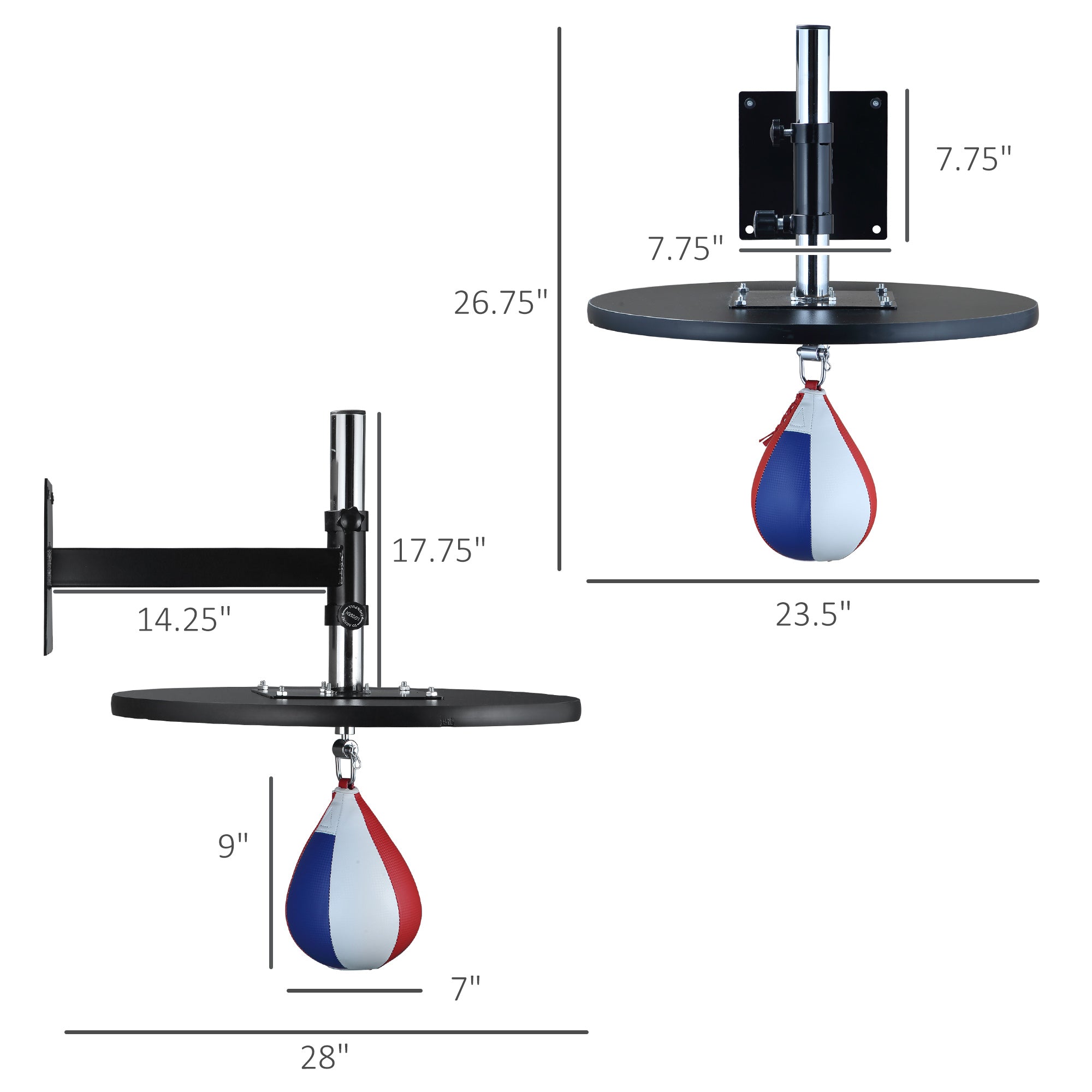 Speed Bag Boxing Punching Bag Wall Mount Height Adjustable, MMA, Martial Arts, and Boxing Equipment for Training at Home, Heavy-Duty Steel Platform, Strong PVC Leather, 9" H x 7" Dia.