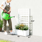 Galvanized Raised Garden Bed Planter Box with Trellis for Climbing Plants, Vegetable, Vines, 24" x 9" x 44.5", White