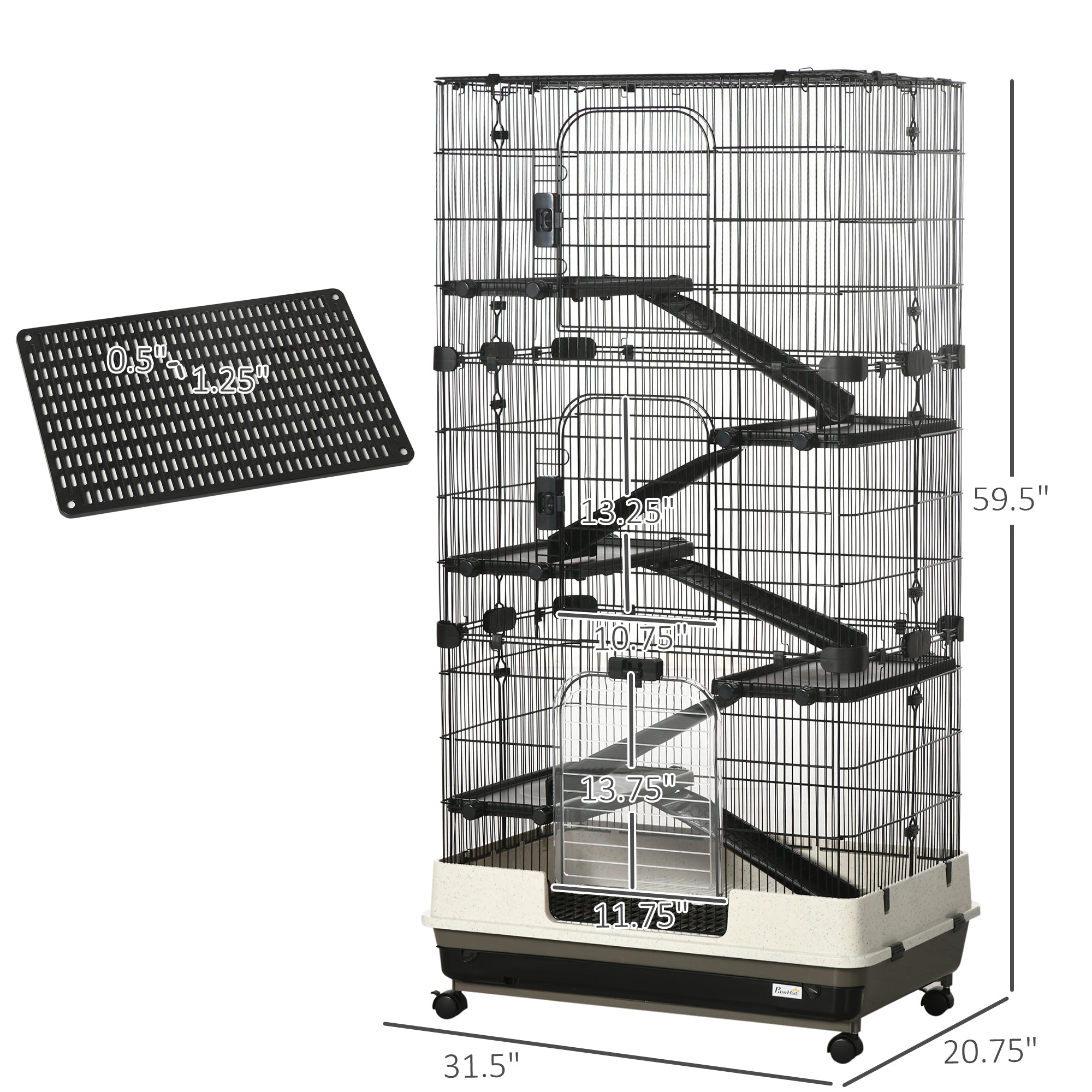 6-tier Platform Rolling Small Animal Rabbit Cage with a Large Living Space, Black