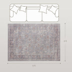 Machine Washable Area Rug 4x6, Non-Slip Traditional Flower Print Floor Carpet for Living Room, Bedroom, Grey and Brown