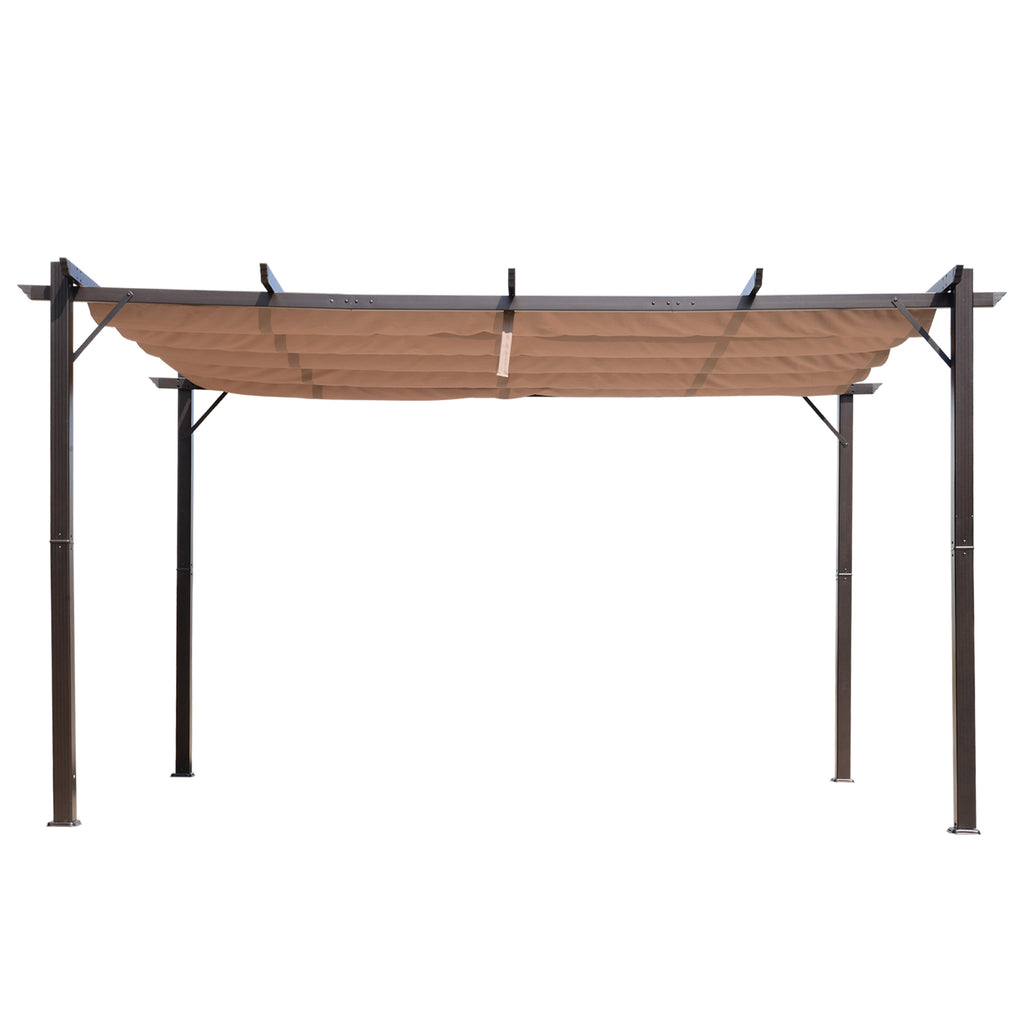 10' x 13' Aluminum Patio Pergola with Retractable Pergola Canopy, Backyard Shade Shelter for Porch, Outdoor Party, Garden, Grill Gazebo, Brown
