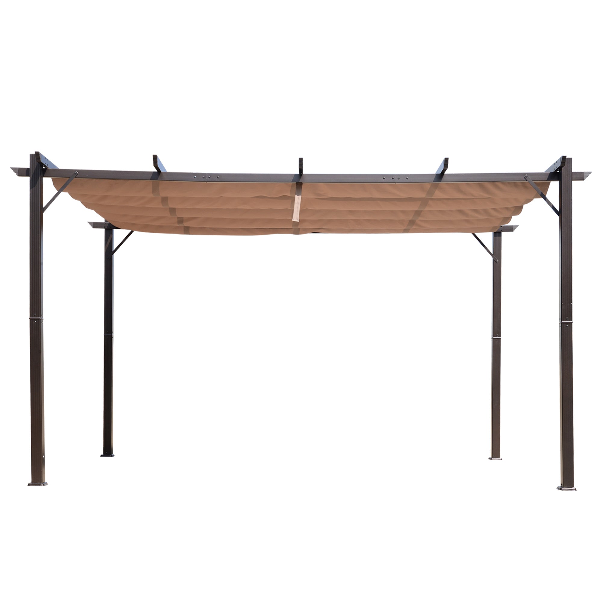 10' x 13' Aluminum Patio Pergola with Retractable Pergola Canopy, Backyard Shade Shelter for Porch, Outdoor Party, Garden, Grill Gazebo, Brown