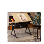 Adjustable Drafting Table Desk with Tilt Top, 2 Large Fabric Drawers, Drawing Desk with Side Pen Storage, 38.5" L x 23.5" W x 27" - 36" H, Maple