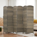 Folding Room Divider Screen 6 Panel 6' Tall Privacy Screen Freestanding Wood Partition for Home Office, Dark Rustic Oak