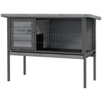 Wooden Rabbit Hutch Elevated with No Leak Tray, Openable Roof for Indoor/Outdoor, Gray
