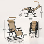 2 Outdoor Rocking Chairs Foldable Reclining Zero Gravity Lounge Rockers w/ Pillow Cup & Phone Holder, Beige