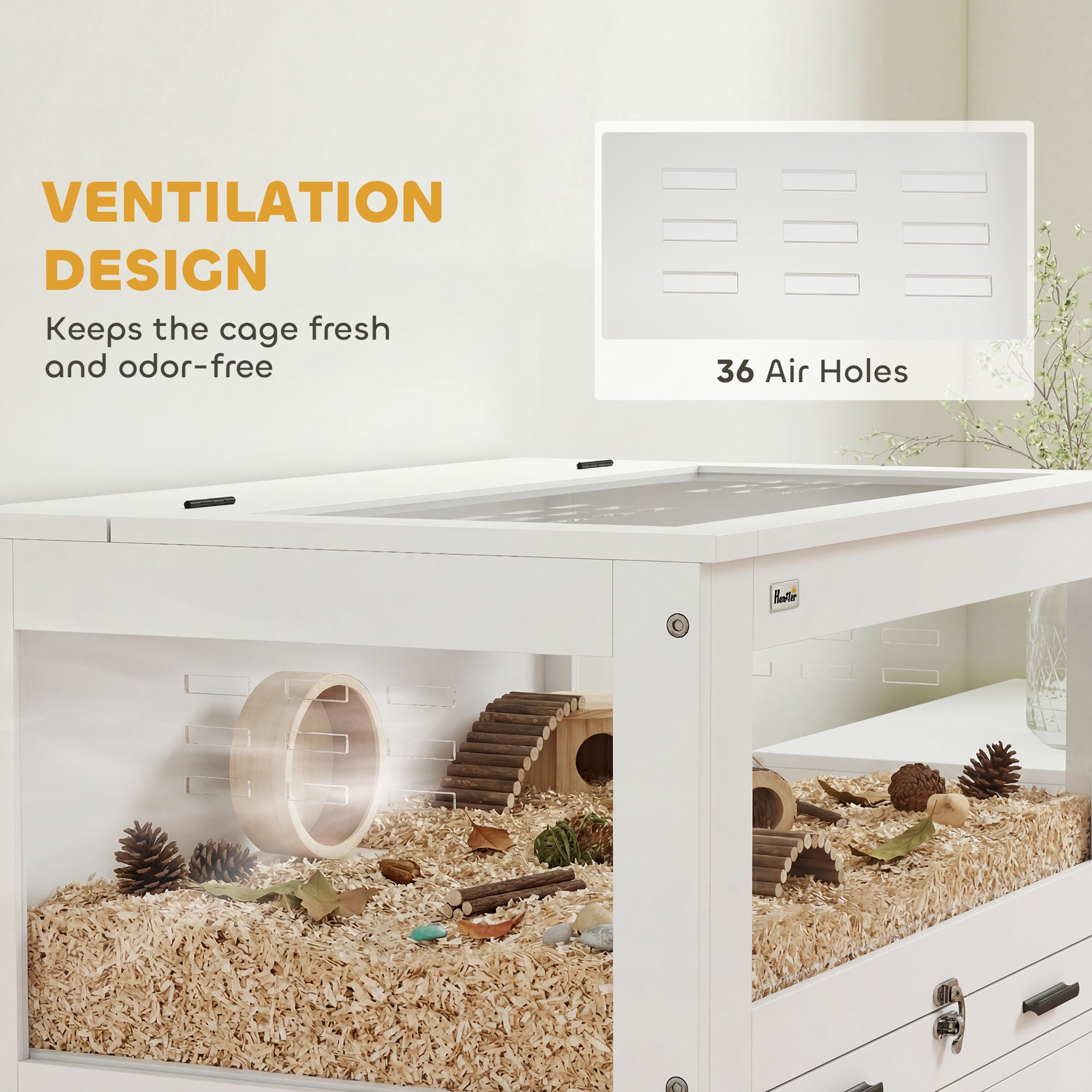 Hamster Cage with Storage Cabinet, Small Animal Cage with Pull Out Drawer and Acrylic Panels, 30" x 19.5" x 36"