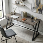 55 Inch Computer Desk, Industrial Writing Desk with Z-Shaped Metal Leg, Study Table for Home Office, Distressed Gray