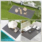 Reversible Outdoor Rug Carpet RV Camping Rugs with Carry Bag, 9' x 18', Black & White Clover