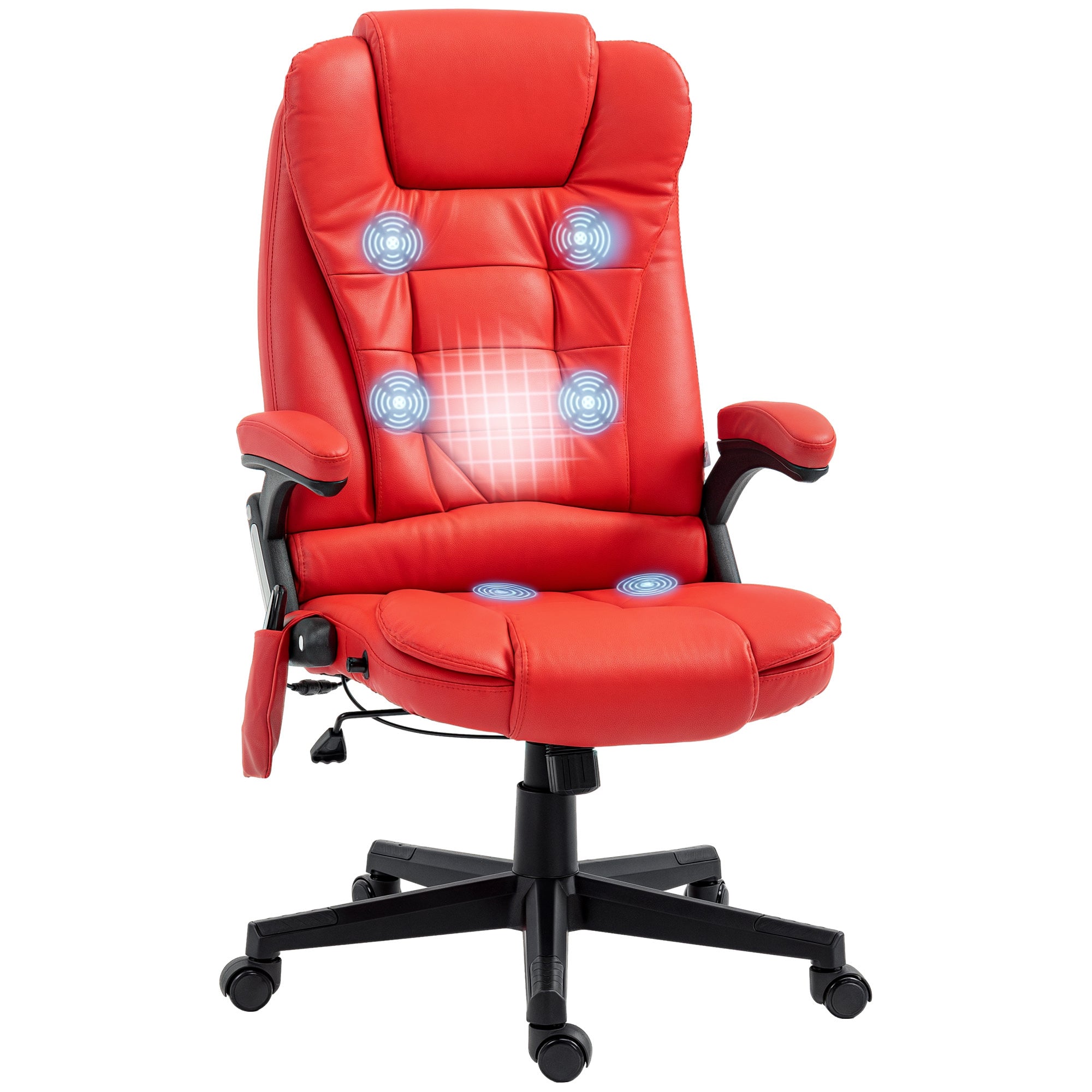 Massage Office Chair, Heated Reclining Computer Chair with 6 Vibration Points, Armrest and Remote, Red
