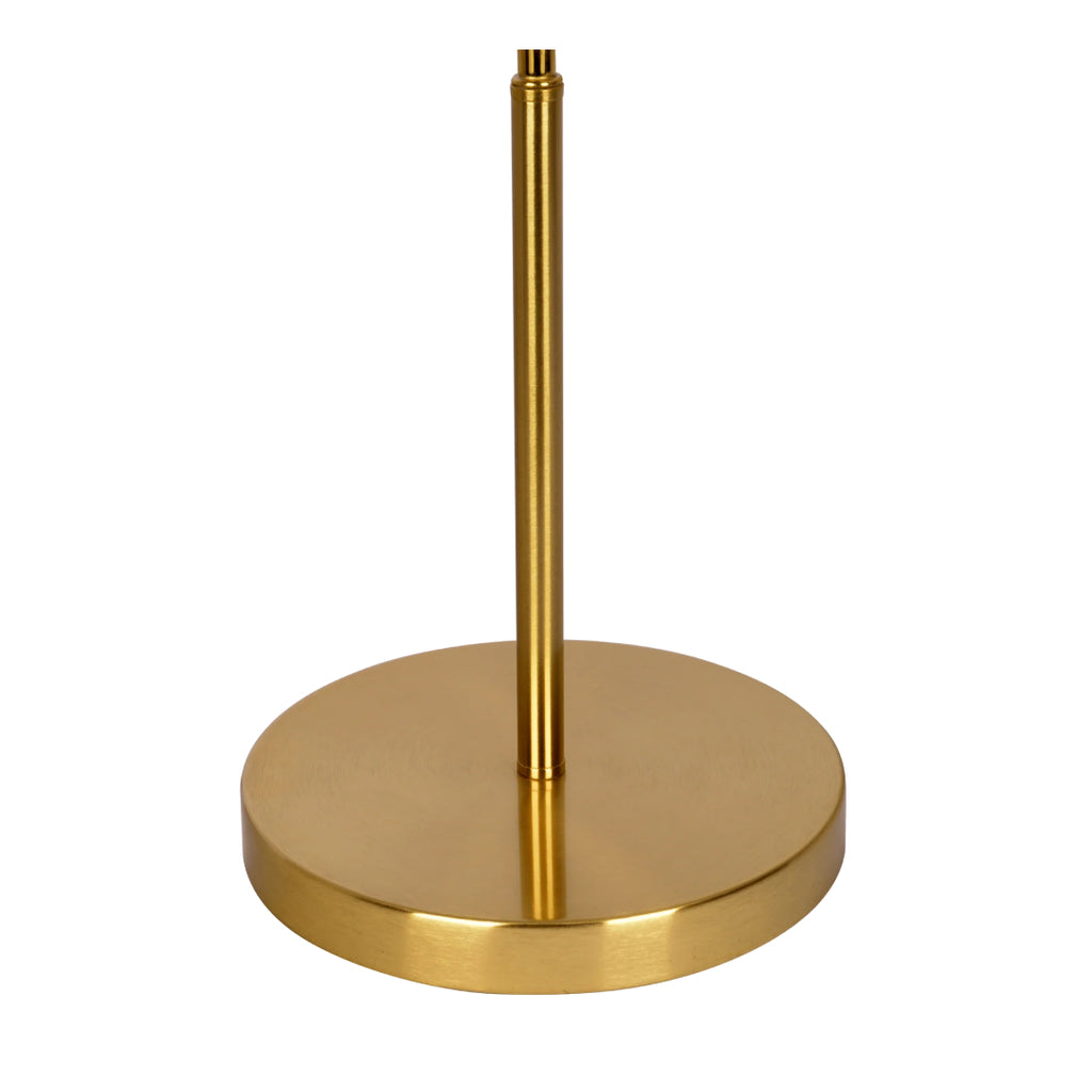 Ornate Brass Ring Base Curved Table Lamp with Triangle White Drum Shade, Modern Design, 18" L x 9.5" W x 22" H, Gold+White