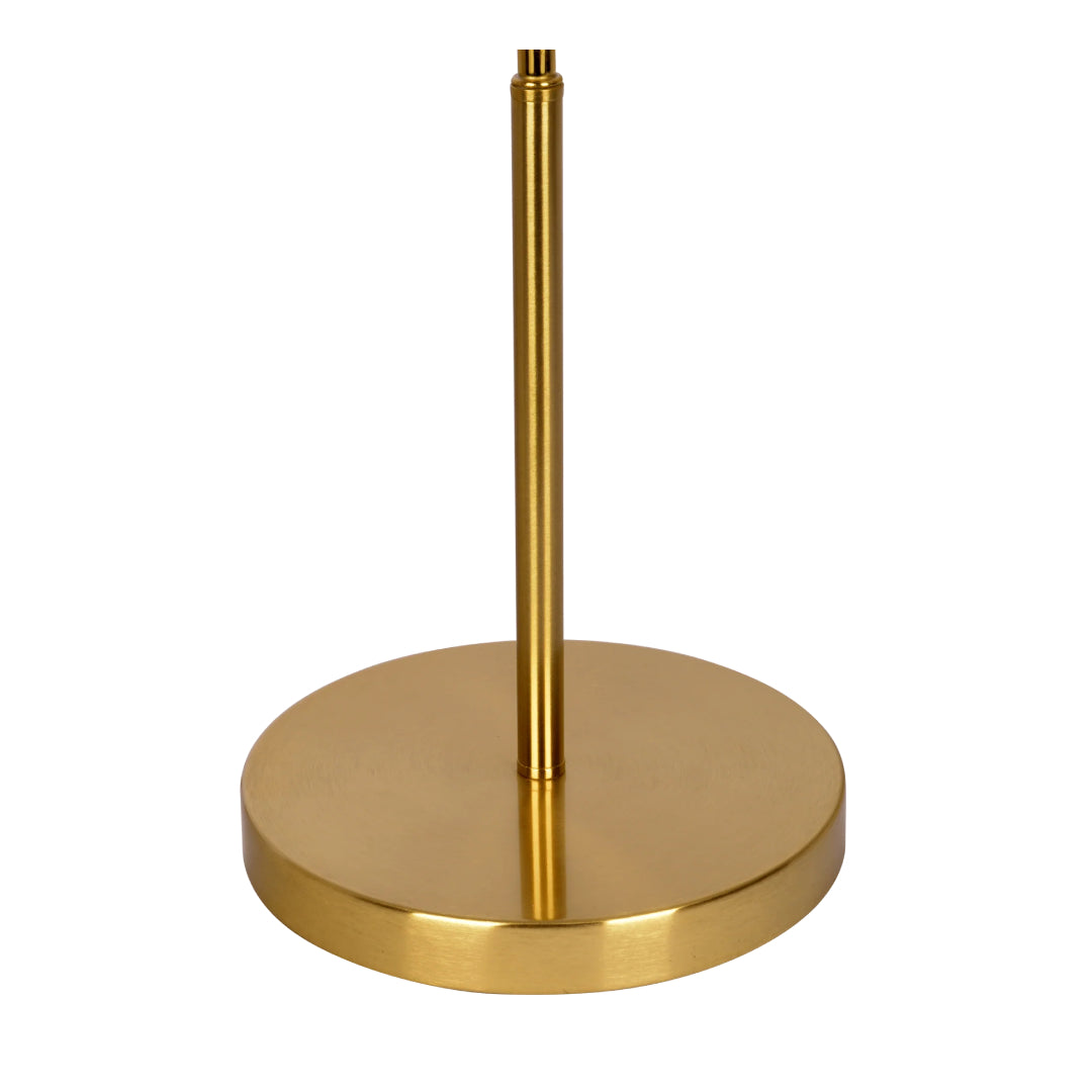 Ornate Brass Ring Base Curved Table Lamp with Triangle White Drum Shade, Modern Design, 18" L x 9.5" W x 22" H, Gold+White