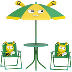 Kids Picnic Table and Chair Set, Outdoor Activity Table with Foldable Chairs, Height Adjustable Umbrella, Green