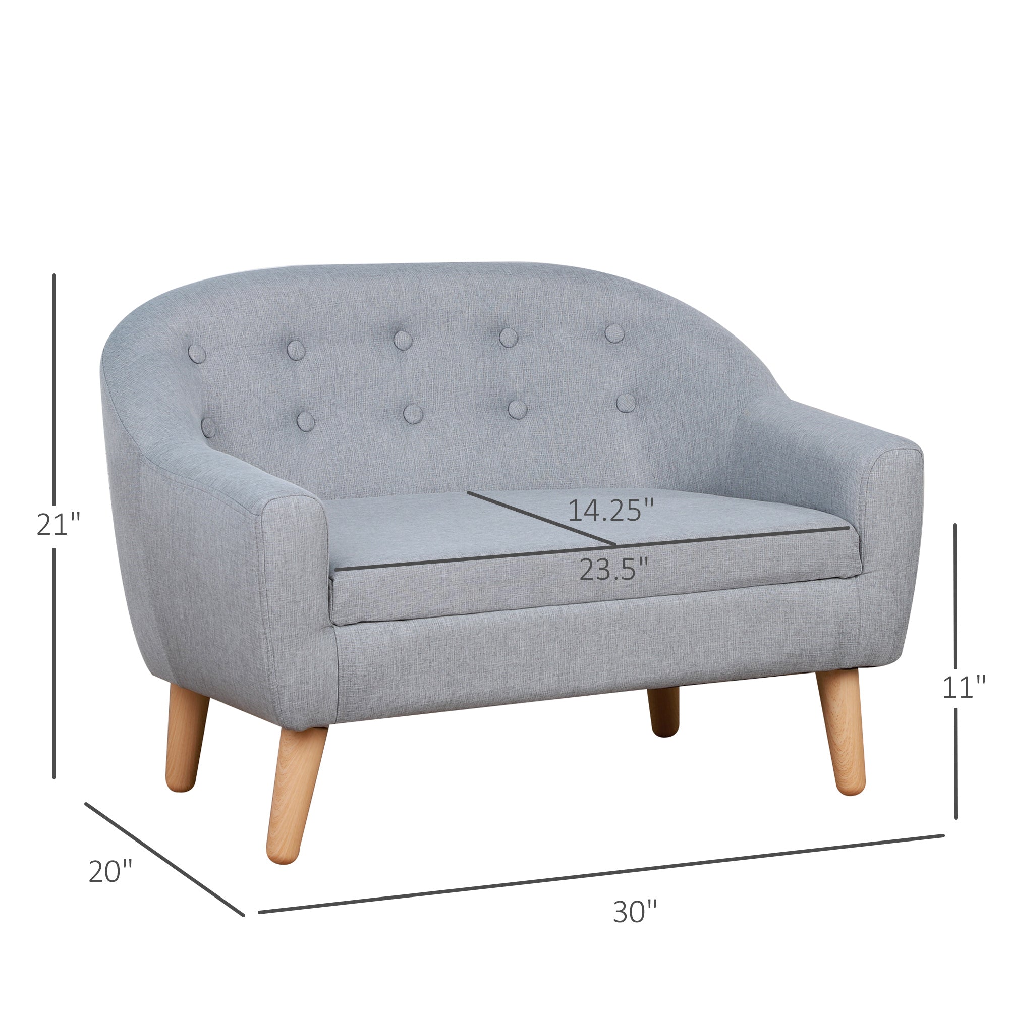 2-Seat Kids Sofa, Toddler Sofa Couch, Linen-Like Fabric & Wood Frame Sofa Chair for Ages 3-7, 11" High Seat, Gray