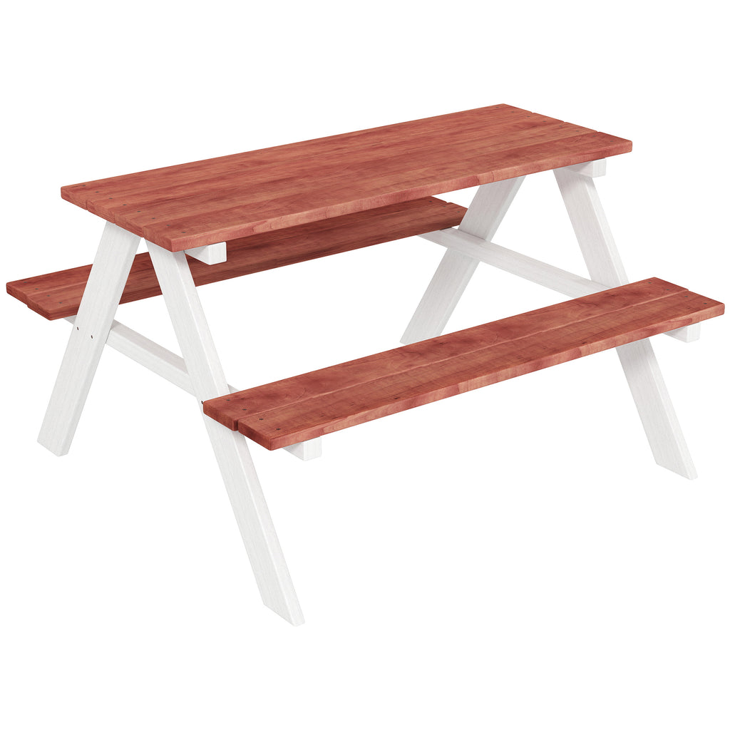 Kids Picnic Table Set, Wooden Table & Bench Set, Kids Patio Furniture Outdoor Toys for Garden, Backyard, Aged 3-8 Years Old, Brown