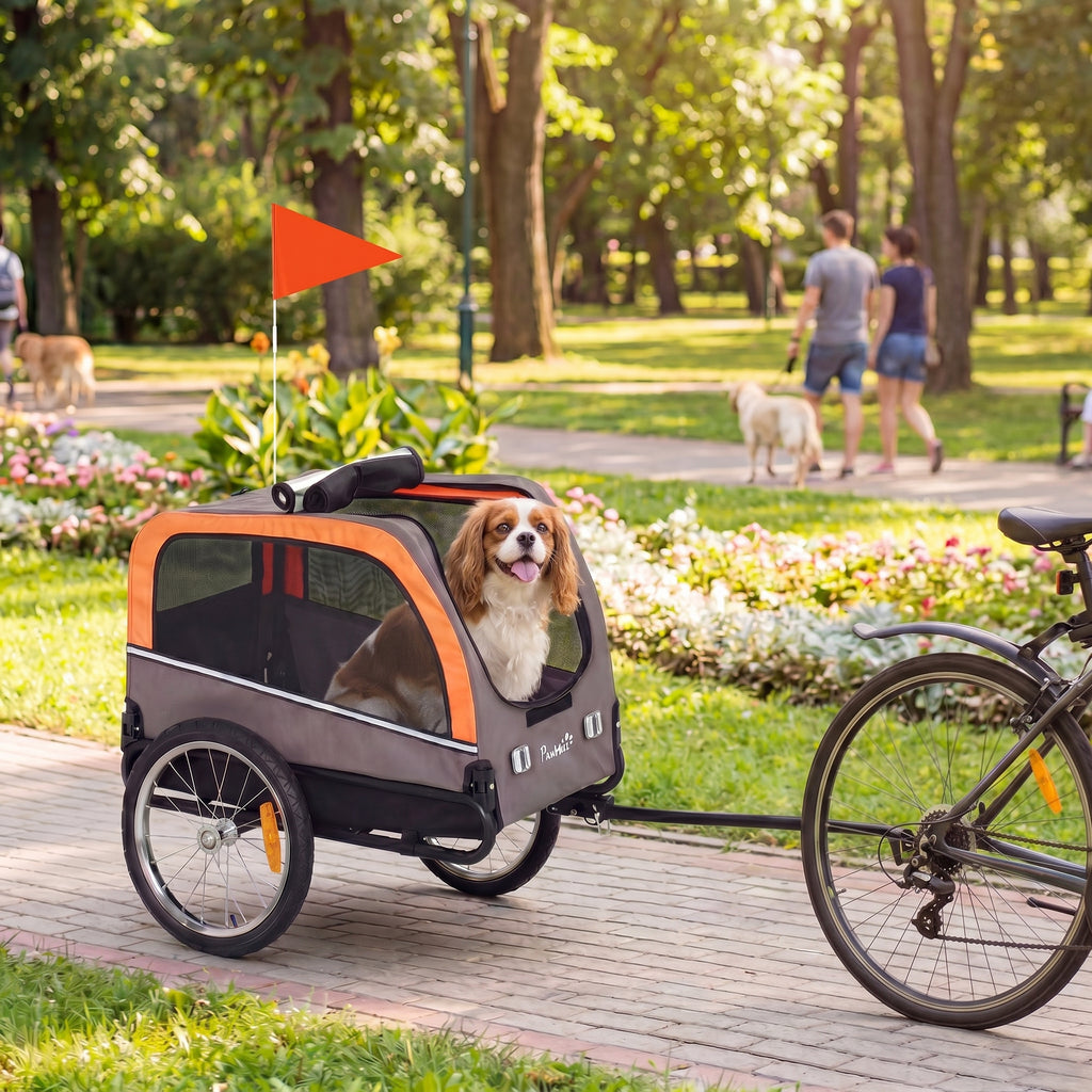Dog Bike Trailer, Pet Cart Bicycle Carrier with 2 Entrances, Quick Release Wheels, Reflectors, Flag, Safety Leash