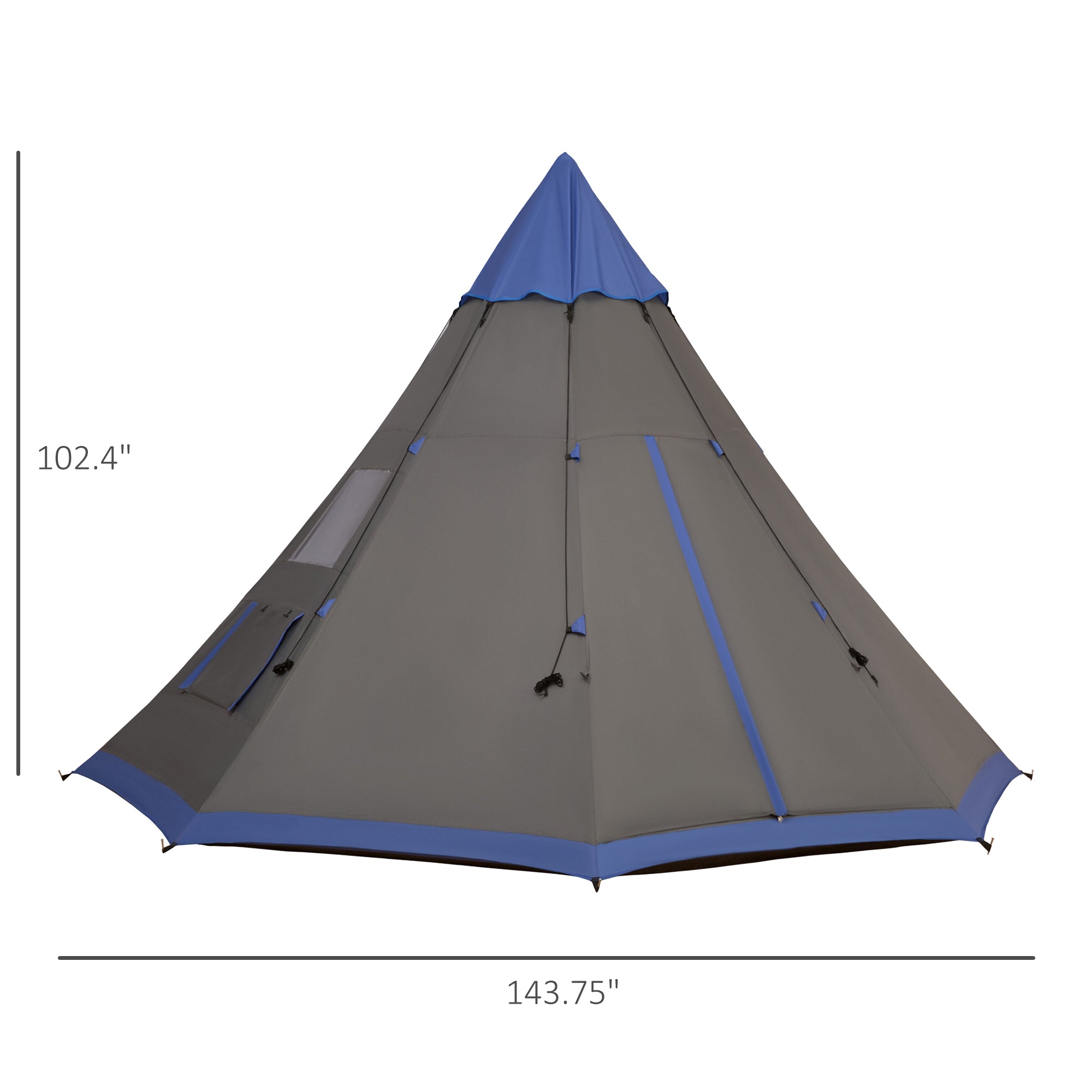 12Ft Camping Tent 6-7 Person 4 Season with 8 Mesh Windows, Outdoor Teepee Tent with Waterproof Material
