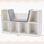 6-Cubby Kids Bookcase with Reading Nook and Cushion, Multi-Purpose Storage Organizer for Bedroom, Living Room, Pure White