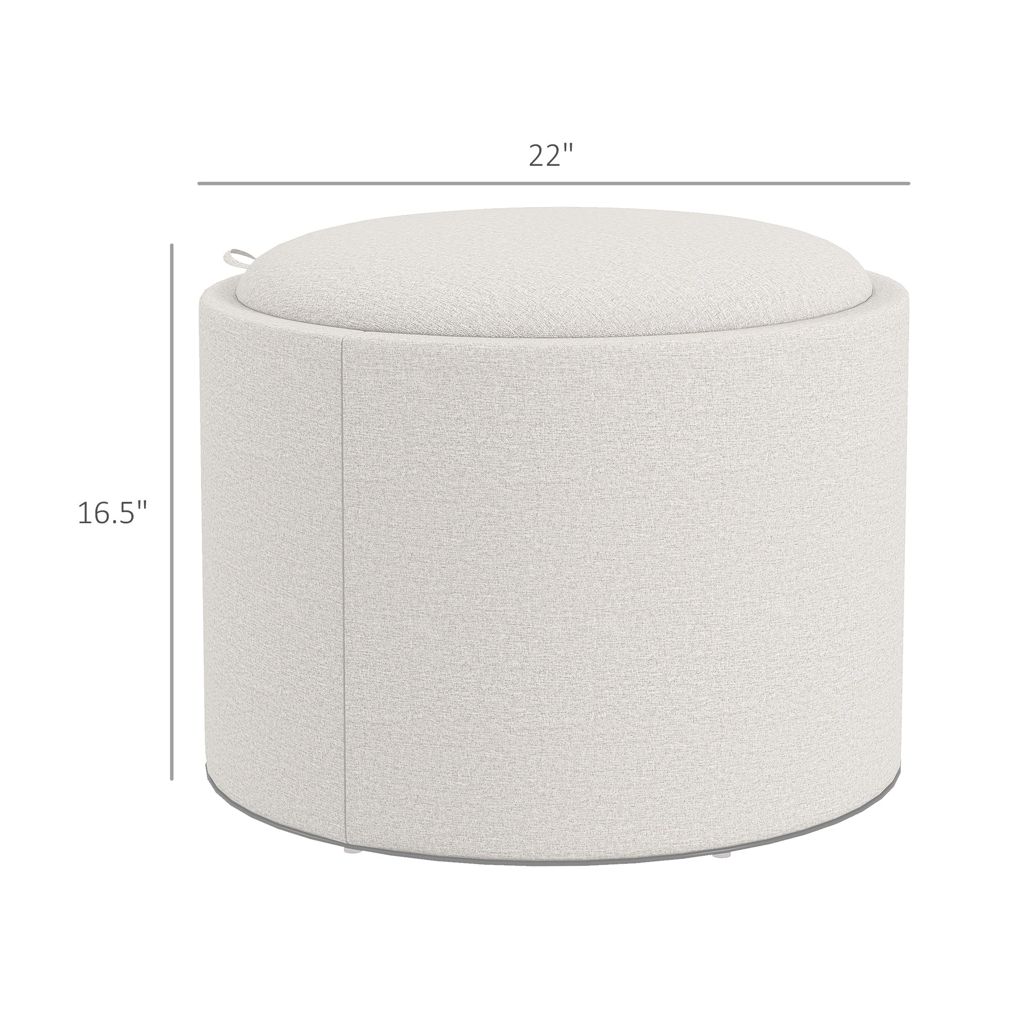 Round Storage Ottoman Coffee Table with Flip Top Tray, Linen Fabric Upholstered Footstool with Hidden Compartment