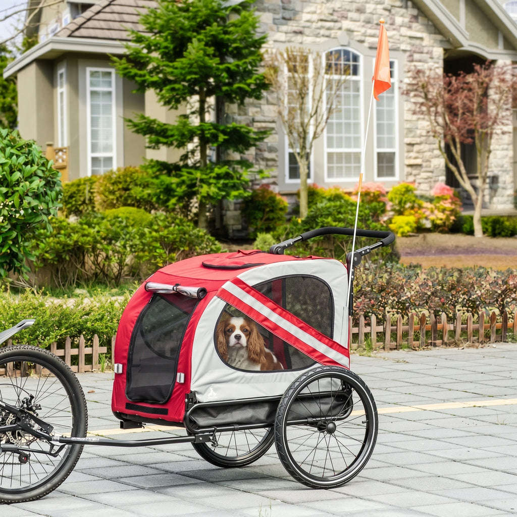 2-in-1 Pet Bike Trailer for Small Medium Dogs, Road-Visibility Dog Stroller Bicycle Carrier, Weather-Strong Bike Wagon Trailer Sidecar Attachment, Red