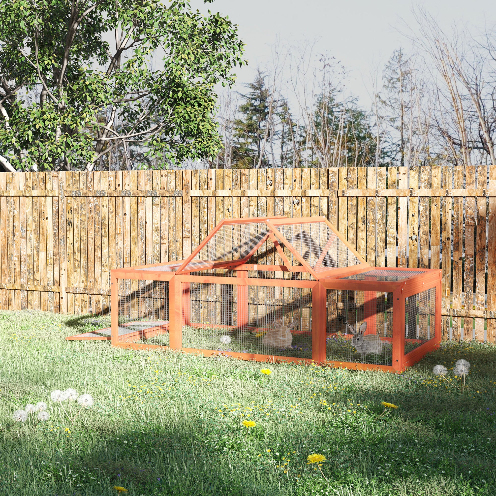 Large Wooden Rabbit Hutch Small Animal Habitat Enclosure Outdoor Run and Lockable Doors - Natural