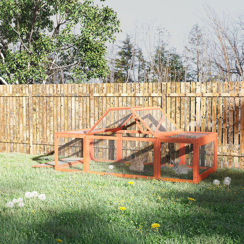 Large Wooden Rabbit Hutch Small Animal Habitat Enclosure Outdoor Run and Lockable Doors - Natural