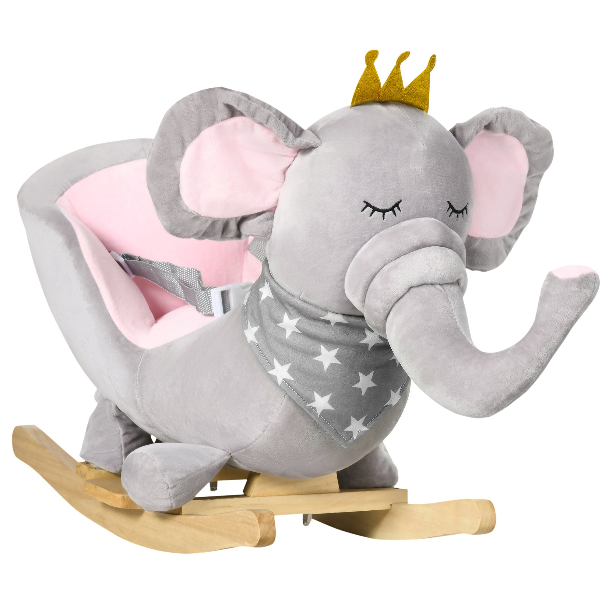 Baby Rocking Horse Elephant Rocking Chair Toddler Rocker Toy with Sound Wooden Base Seat for 1.5-3 Year Old, Gray