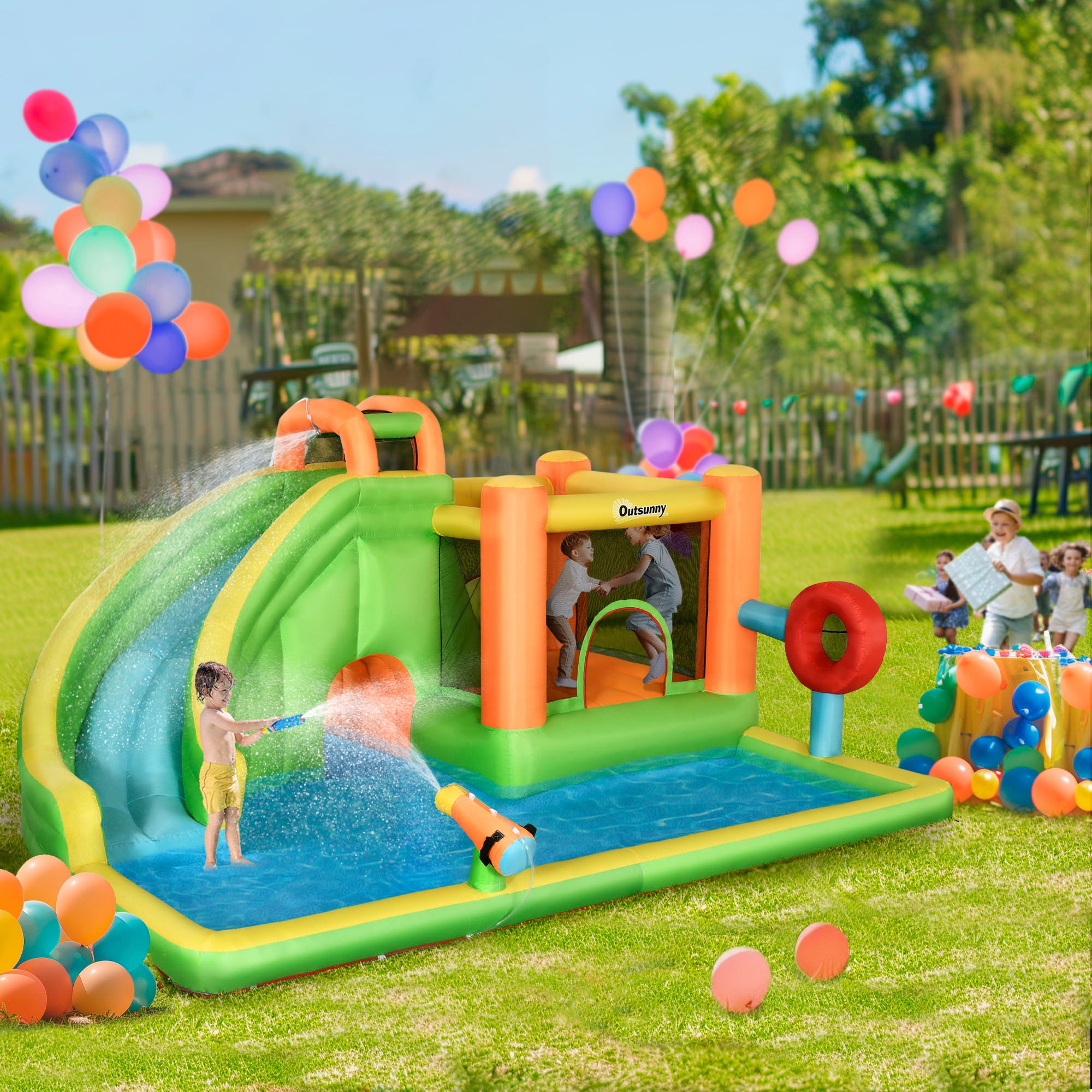 7-in-1 Inflatable Water Slide, Kids Castle Bounce House Includes Slide, Boxing Post, Tunnel Repair Patches