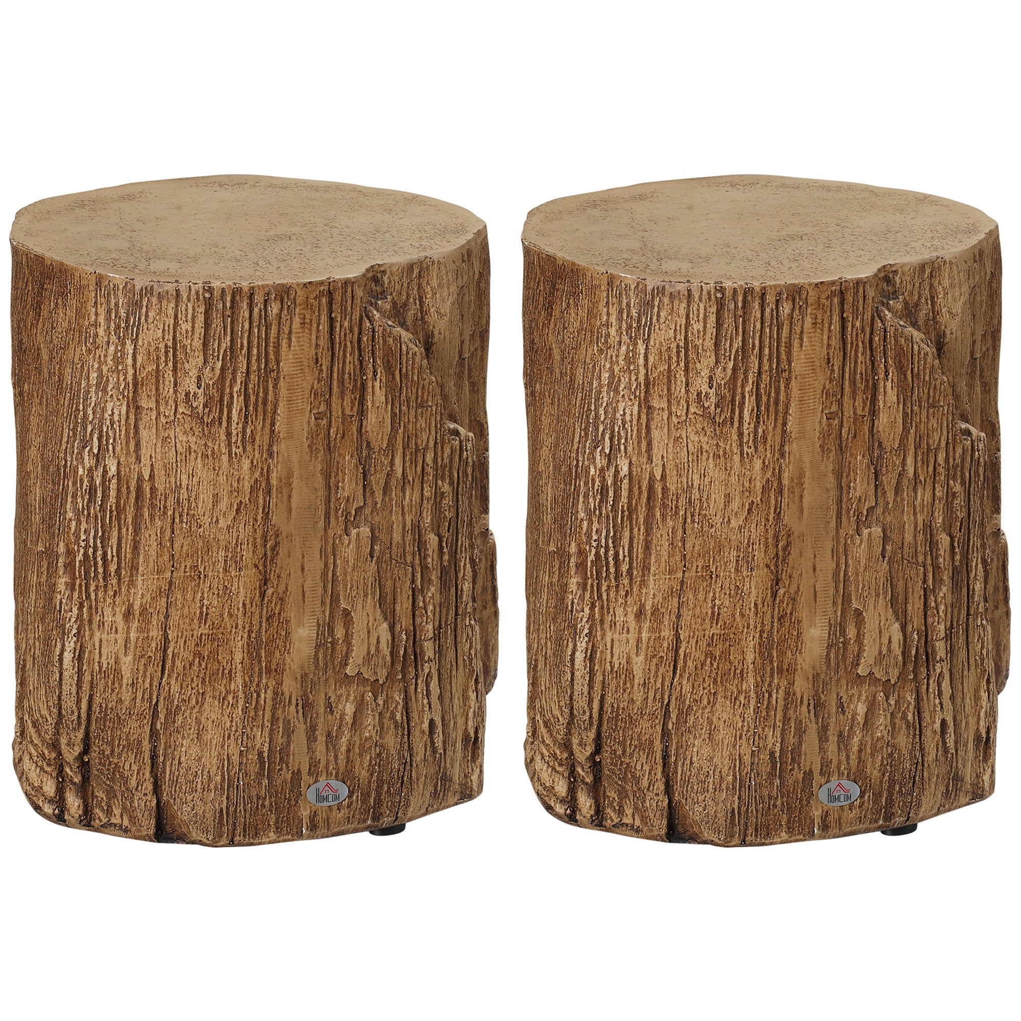 Concrete End Table, Tree Stump Shape Side Table for Indoors and Outdoors, Set of 2, Natural