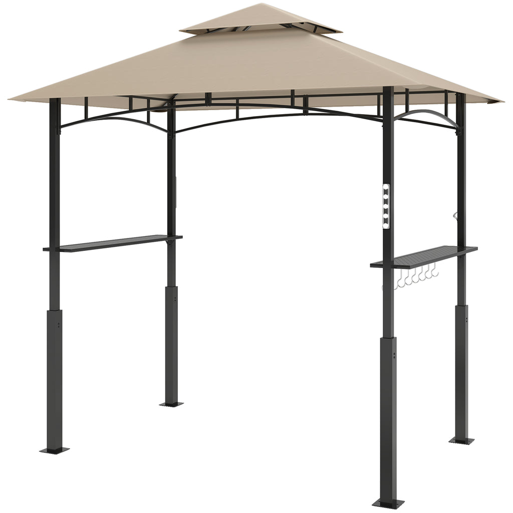 8' x 5' Outdoor Grill Gazebo, Barbecue Gazebo Shelter with LED Light, 2 Side Shelves, Hooks, Bottle Opener, Khaki