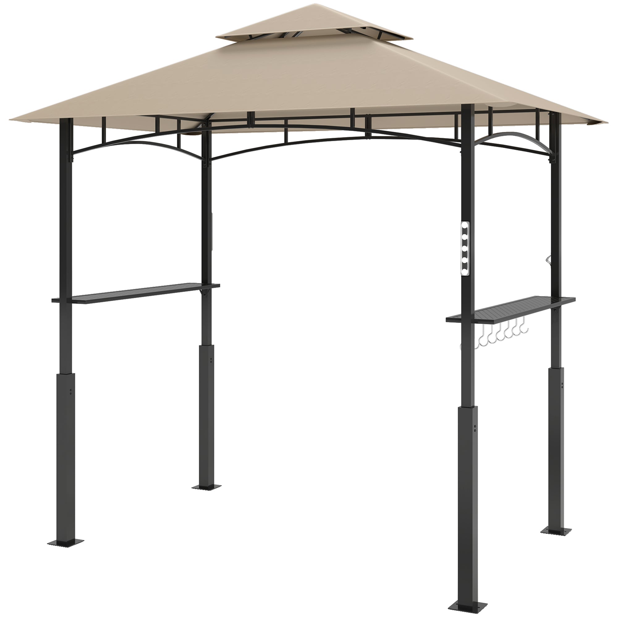8' x 5' Outdoor Grill Gazebo, Barbecue Gazebo Shelter with LED Light, 2 Side Shelves, Hooks, Bottle Opener, Khaki