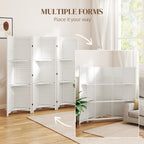 6 Panel 67" Tall Wood Privacy Screen Room Divider with 3 Shelves and Folding Storage for Bedroom, White