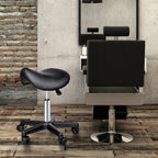 Rolling Saddle Stool, Swivel Salon Chair, Ergonomic Faux Leather Stool, Adjustable Height with Wheels for Spa, Salon, Massage, Office, Black