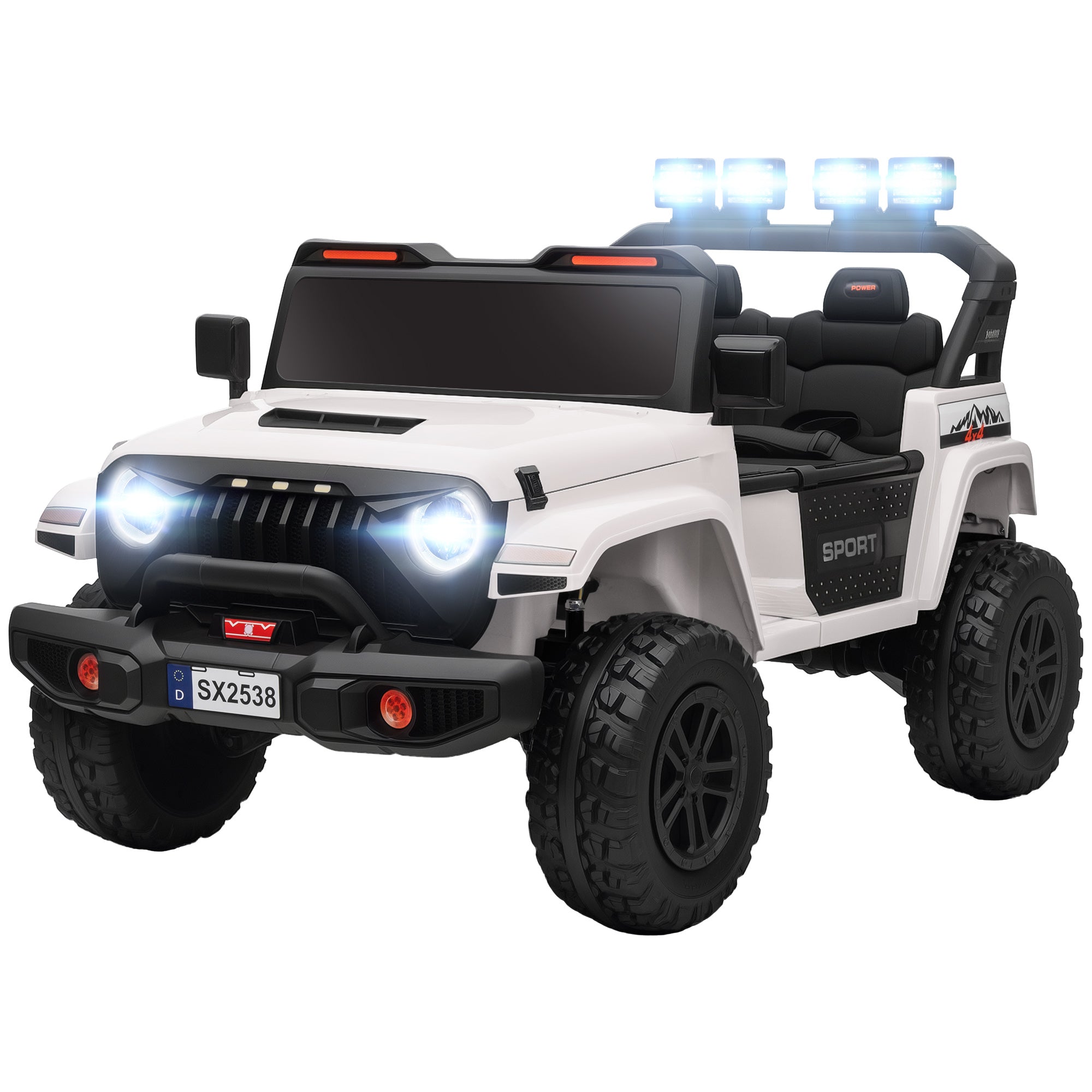 Ride on Truck Car with 2-Seater, 24V Electric Car with 4 Motors, Remote Control, Spring Suspension for 3-8 Years, White