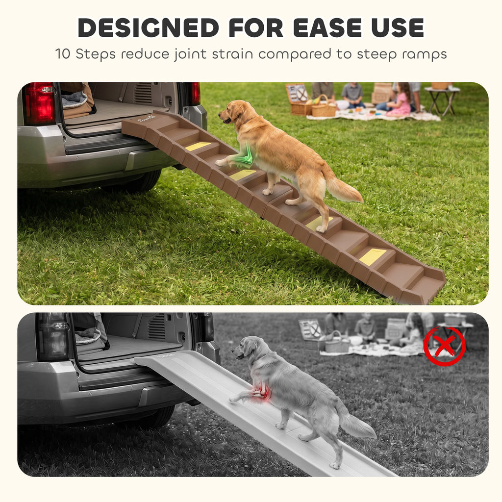 Dog Stairs for Car Truck SUV, Foldable Dog Ramp for Large Medium Small Dogs, Brown