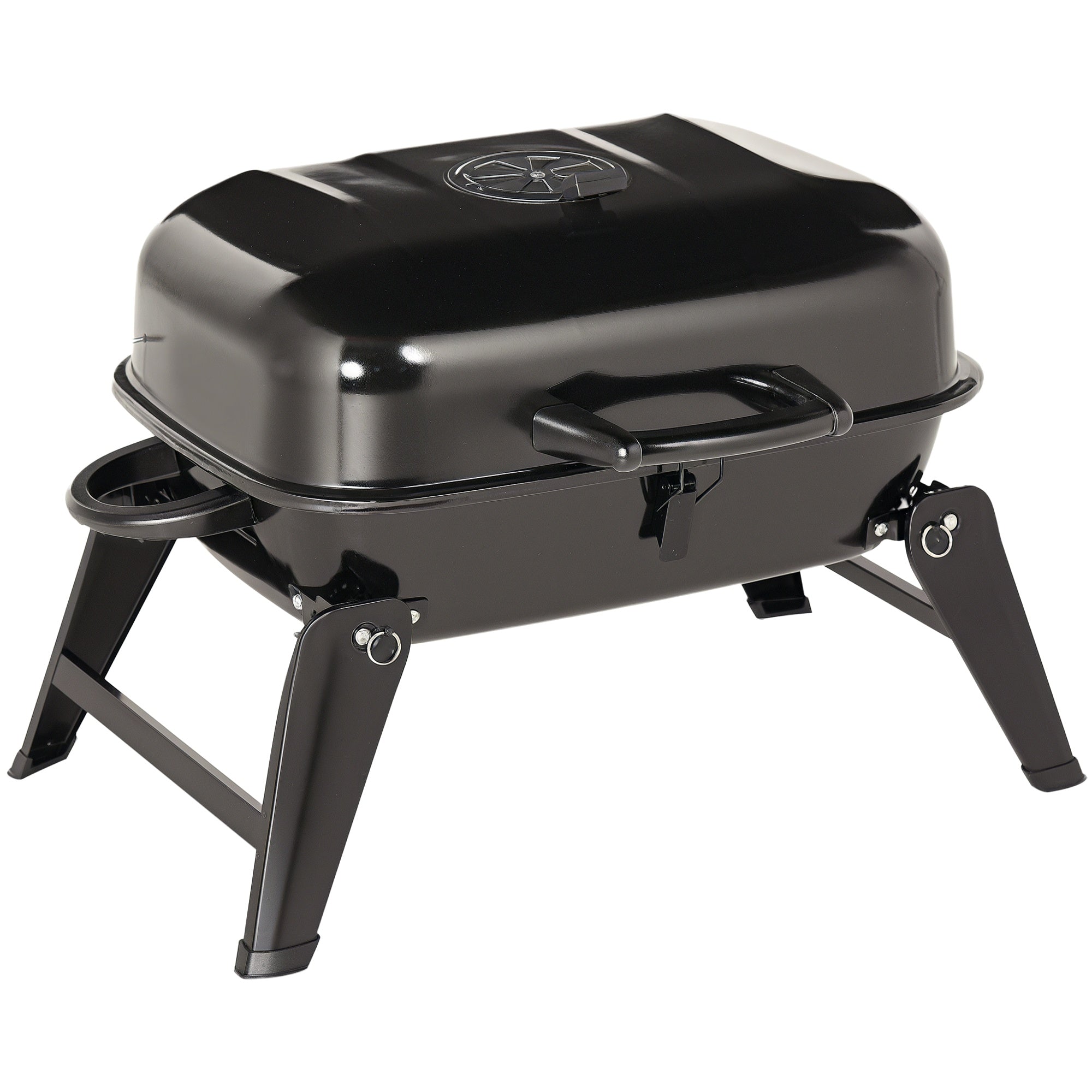 14" Portable Grill, Small Charcoal Grill for Outdoor Cooking, BBQ, Camping, Enamel Coated, Folding Legs, Black