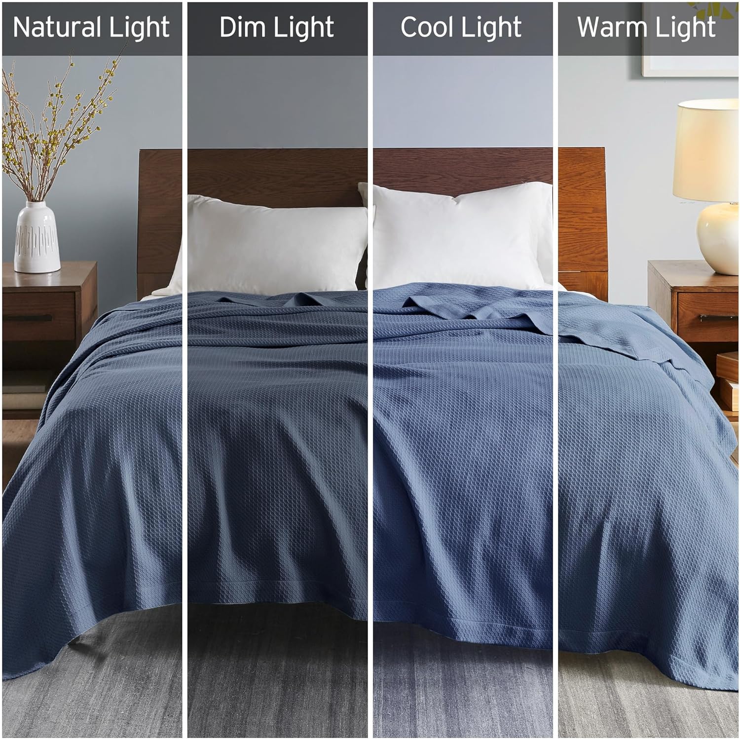 Ultra-Soft Egyptian Cotton Blanket with OEKO-TEX Certified, Breathable Weave, Machine Washable, 90" L x 90" W x 0.25" H, Blue