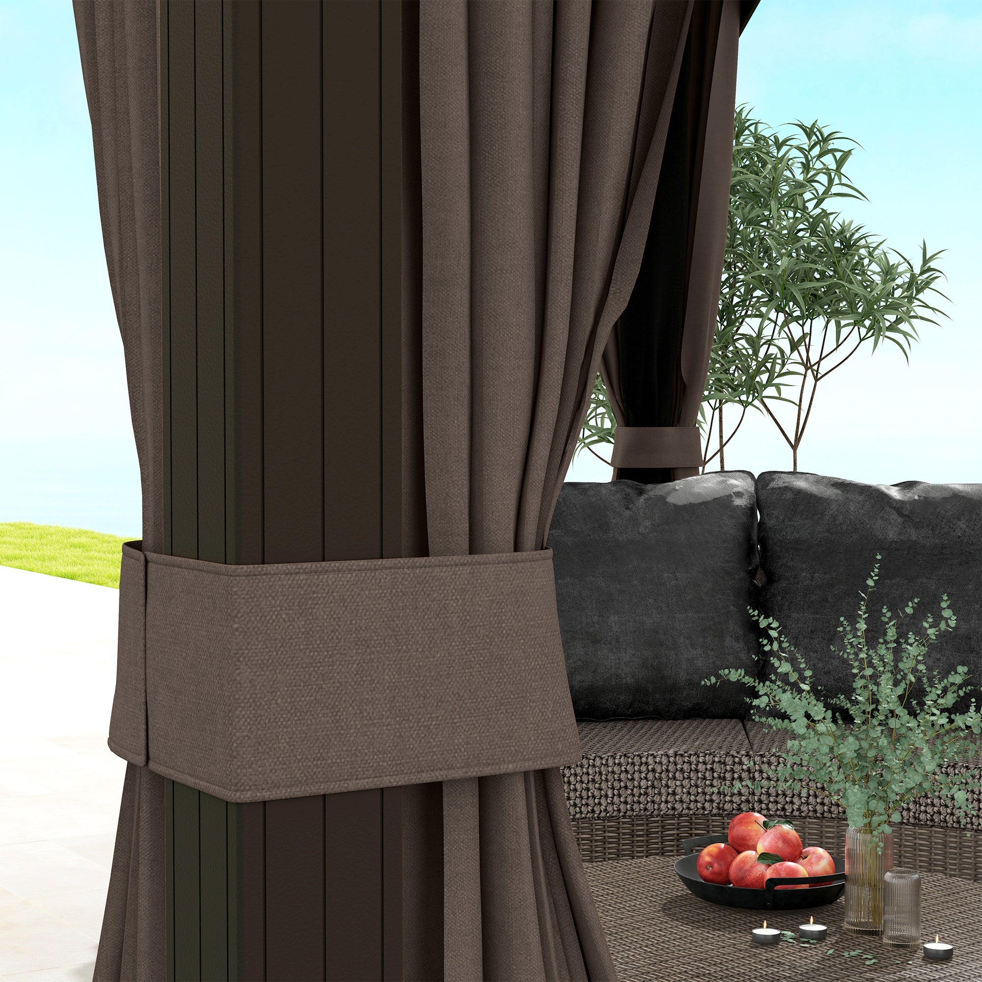 10' x 12' Hardtop Gazebo with Curtains and Netting, Gazebo Canopy with Aluminum Frame and Hooks, Coffee