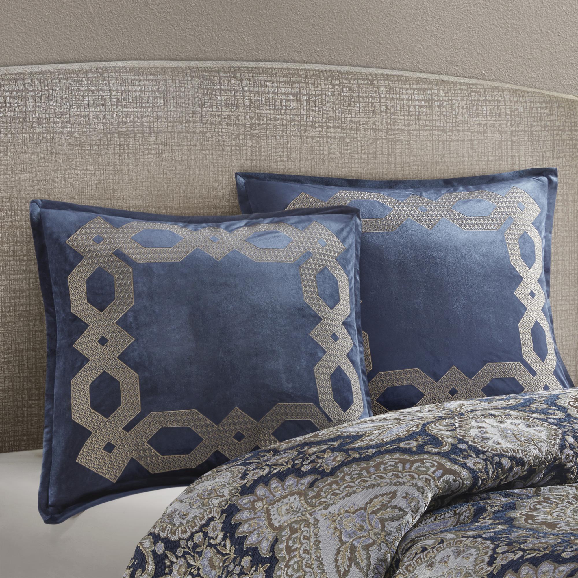 Machine Washable Velvet European Pillow Sham with Hidden Zipper, OEKO-TEX Certified, Ideal for Bedroom Decor, 26" L x 26" W x 0.13" H, Navy