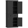 72" Kitchen Pantry Storage Cabinet, Cupboard with 4 Doors and 3 Adjustable Shelves, Large Central Drawer, Black