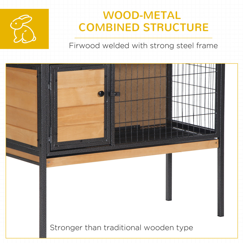 Rabbit Hutch Elevated Bunny Cage Small Animal Habitat with Metal Frame, No Leak Tray, Metal Wire Pan, Openable Water-Resistant Asphalt Roof for Rabbits, Chickens, Ducks, Indoor/Outdoor Natural