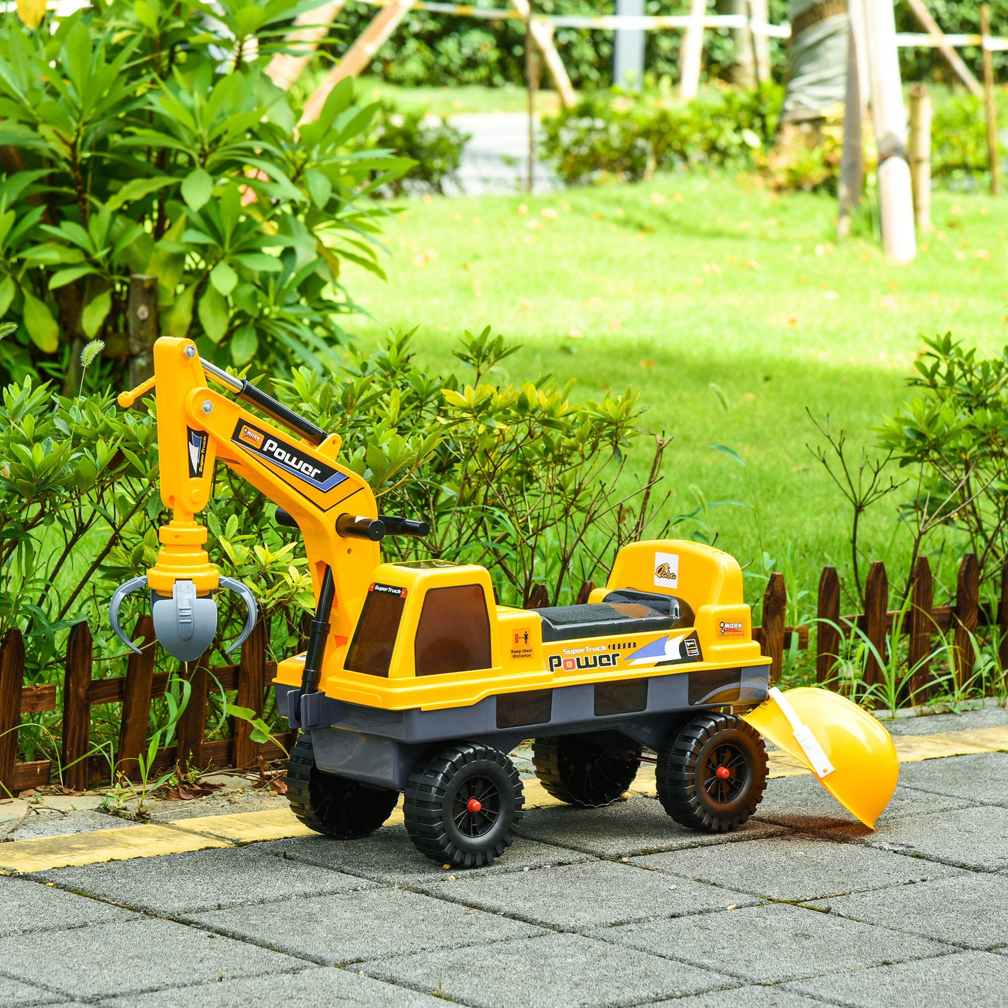 No Power 2 in 1 Ride On Excavator with Helmet and Claw, Construction Truck Set, Multi-Functional Digger with Storage, Light and Music, Yellow