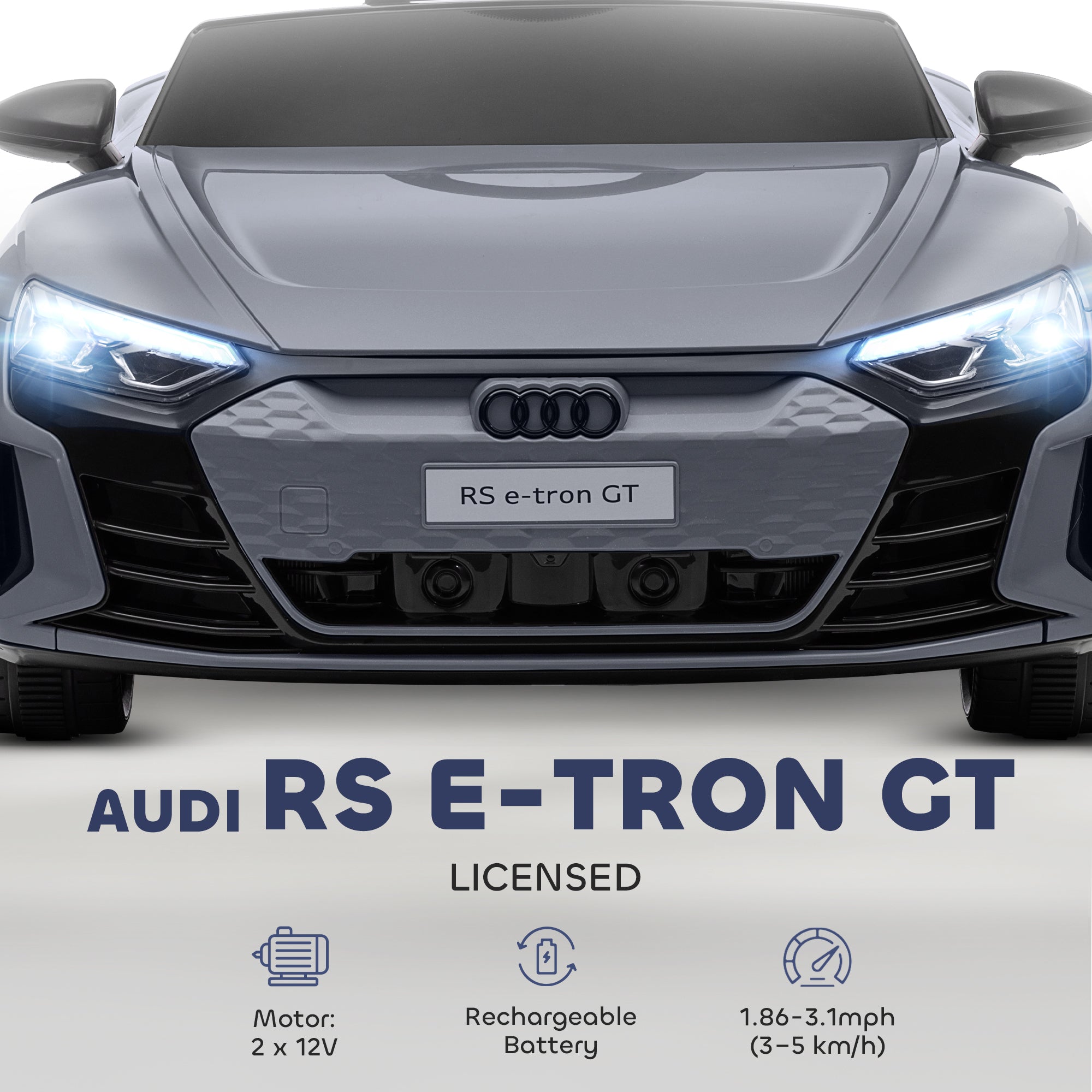12V Licensed RS E-tron GT Kids Ride on Car with Remote Control, Suspension, Horn, Music, Lights, Gray