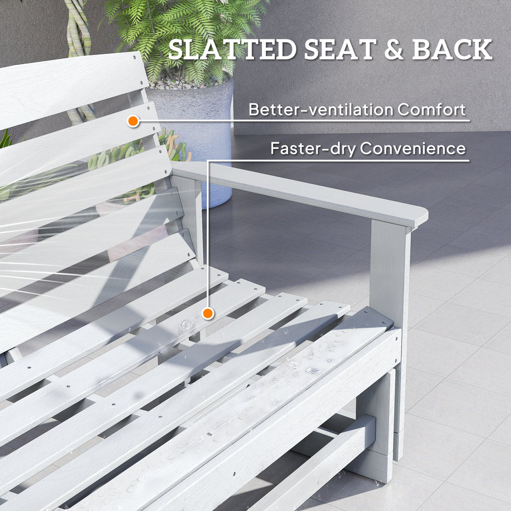 Patio Glider Bench w/ HDPE Slatted Double Rocking Chair, Distressed White